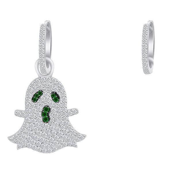 Wishrocks Round Cut Simulated Emerald & White CZ Halo Pendant Necklace in Sterling Silver Wishrocks Round Cut Simulated Emerald & White CZ Halo Pendant Necklace in Sterling Silver